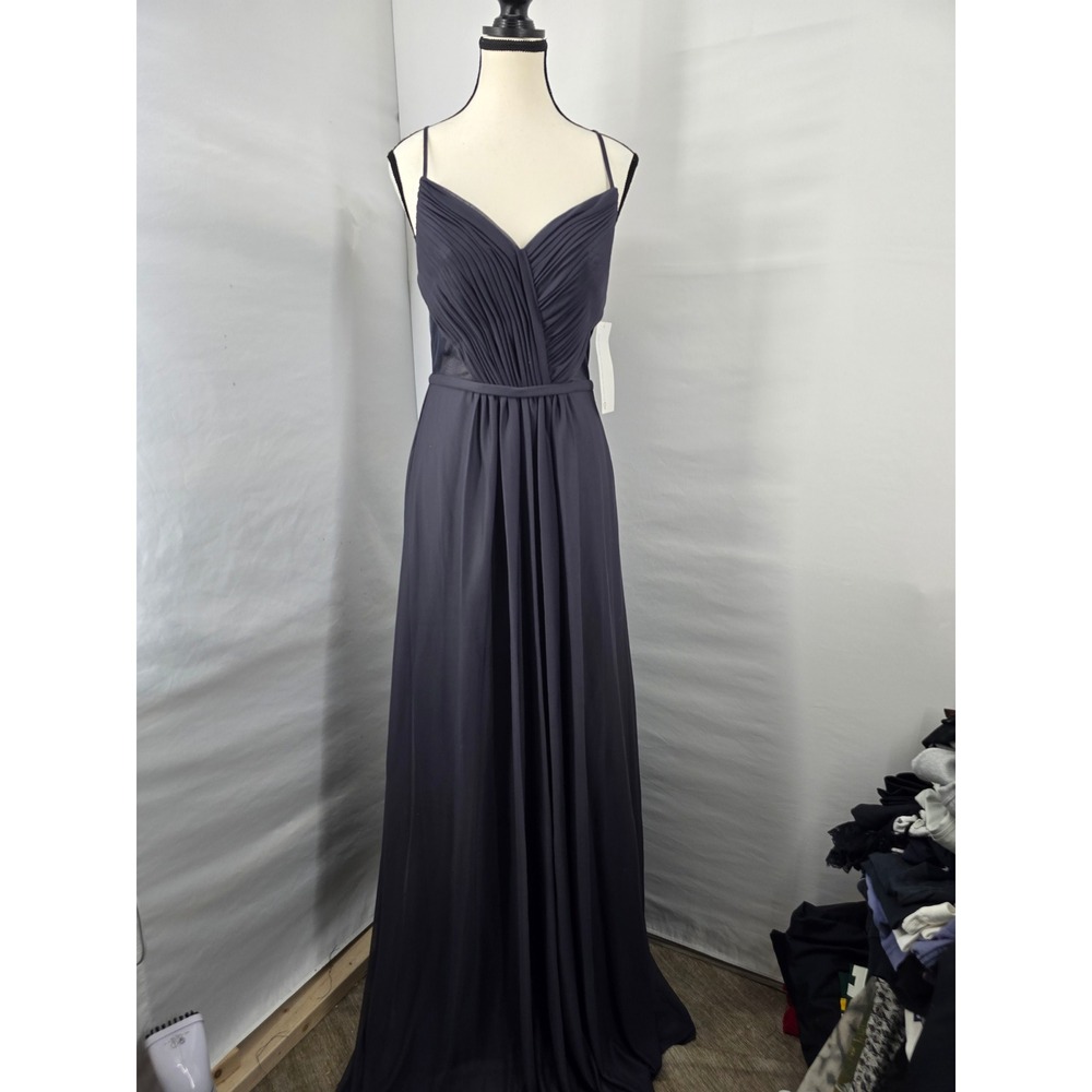 Kleinfeld Women Smoke Grey Pleated V-Neck Formal Gown Dress Style 157 Size 6 NEW